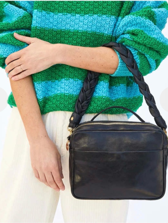 Clare V Handbags - Clare V. Midi Sac in Black Leather with Braided Shoulder Strap